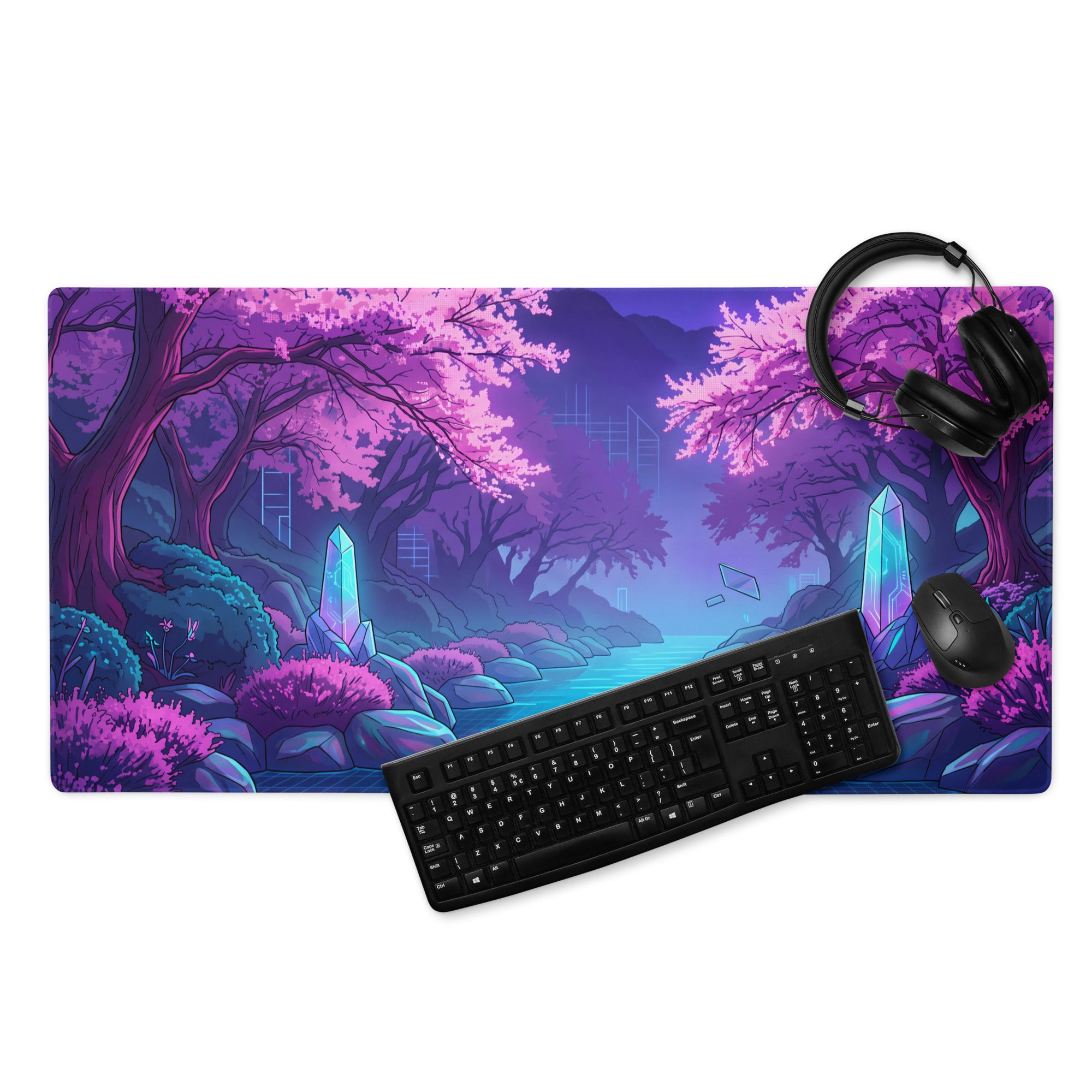 Vaporwave Crystal Skyline Mouse Pad - Gaming Mouse Pad Pink Purple Blue Desk Vaporwave Dreamy Neon Mood Digital Art