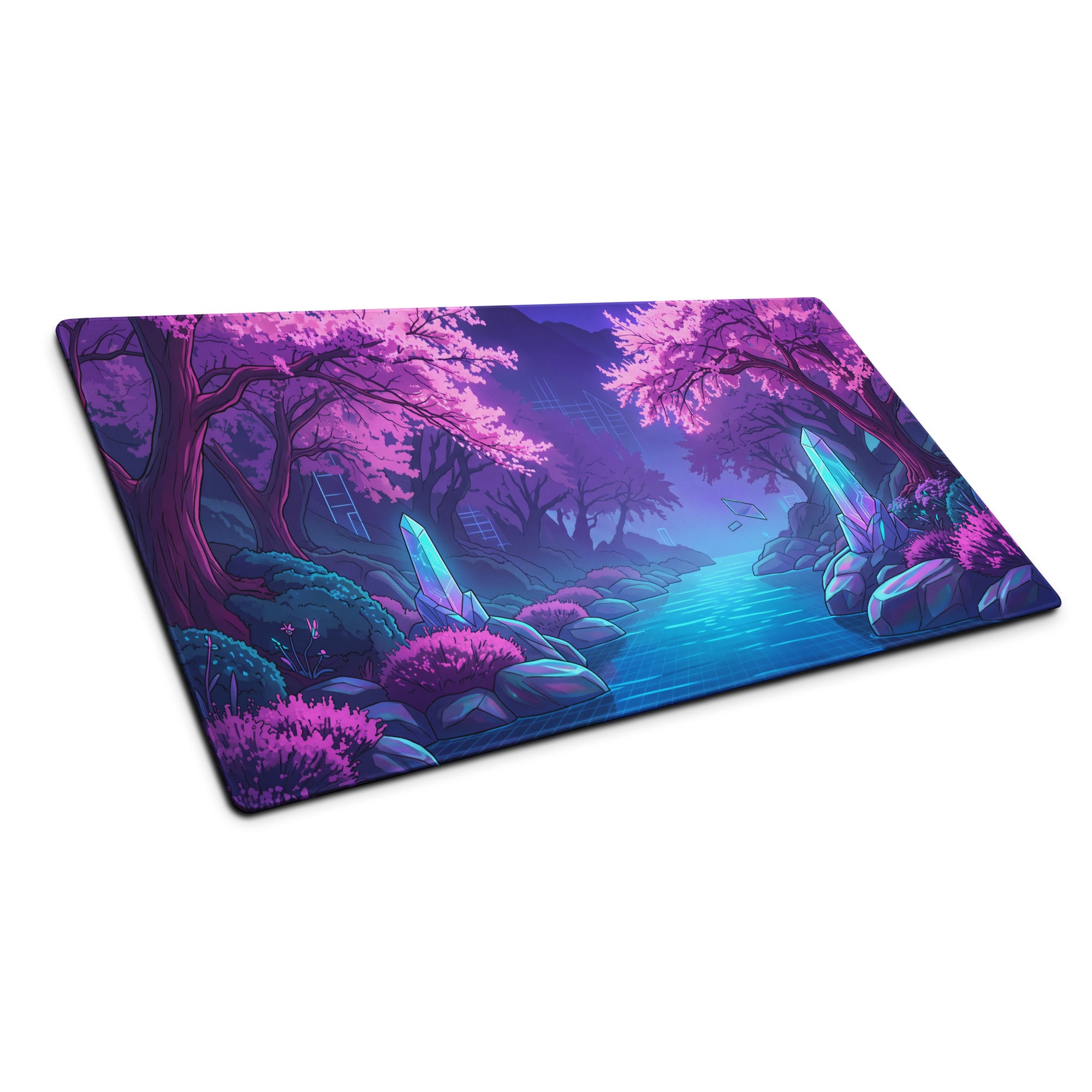 Vaporwave Crystal Skyline Mouse Pad - Gaming Mouse Pad Pink Purple Blue Desk Vaporwave Dreamy Neon Mood Digital Art