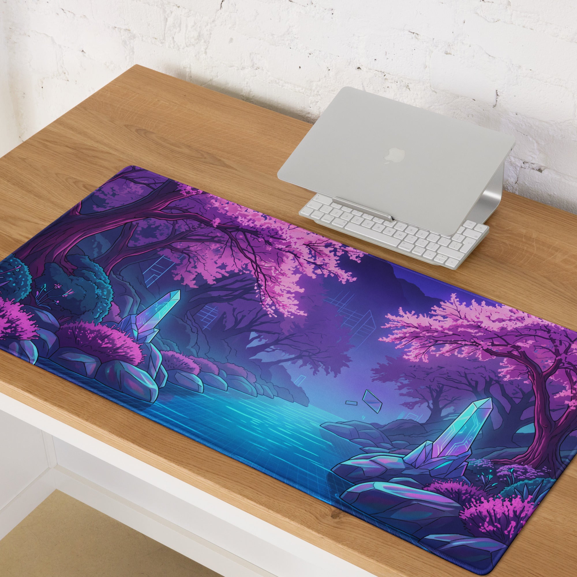 Vaporwave Crystal Skyline Mouse Pad - Gaming Mouse Pad Pink Purple Blue Desk Vaporwave Dreamy Neon Mood Digital Art