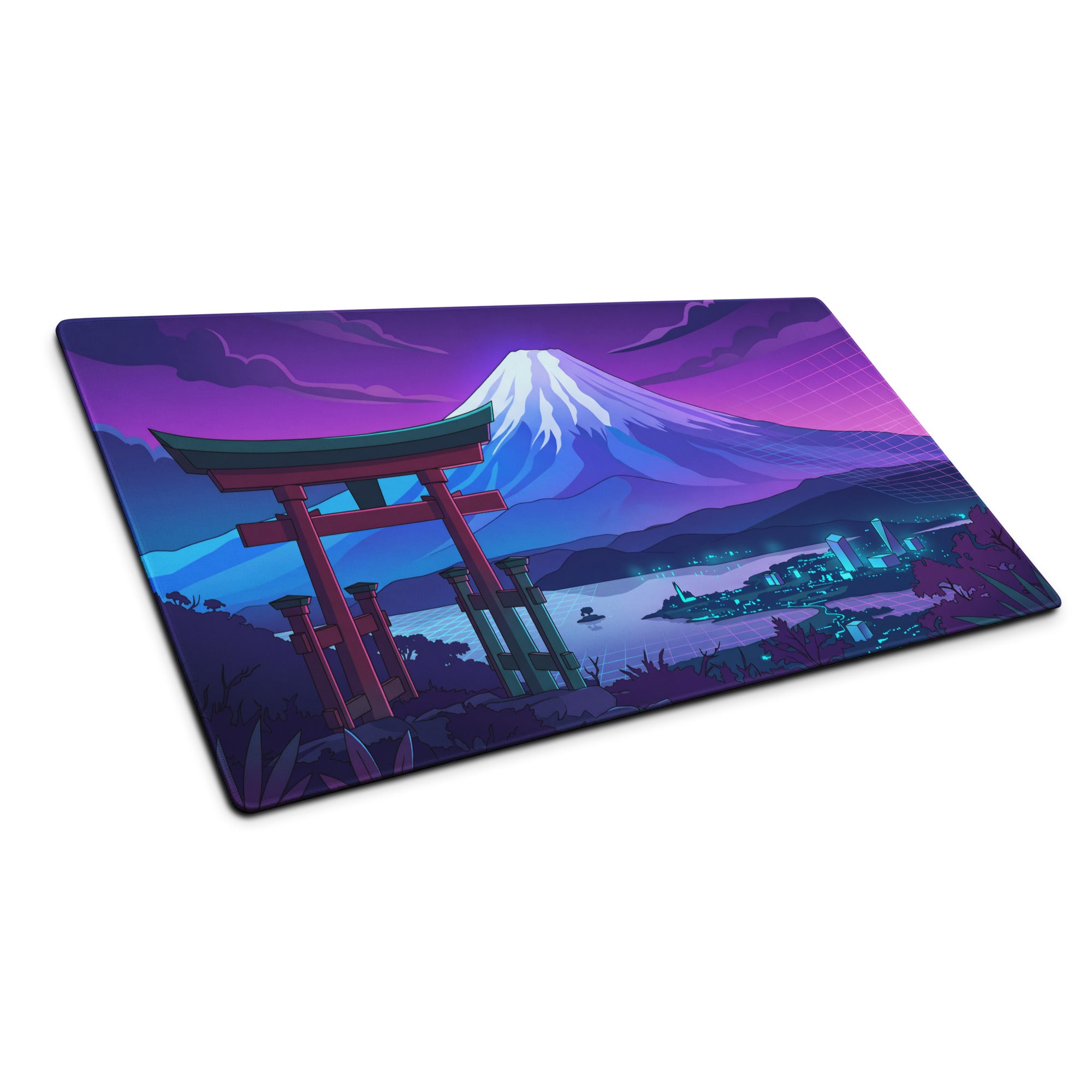 Vaporwave Neon Mount Fuji Mouse Pad - Mouse Pad Purple Pink Blue Vaporwave Dreamy Mood Retro Neon Digital Art