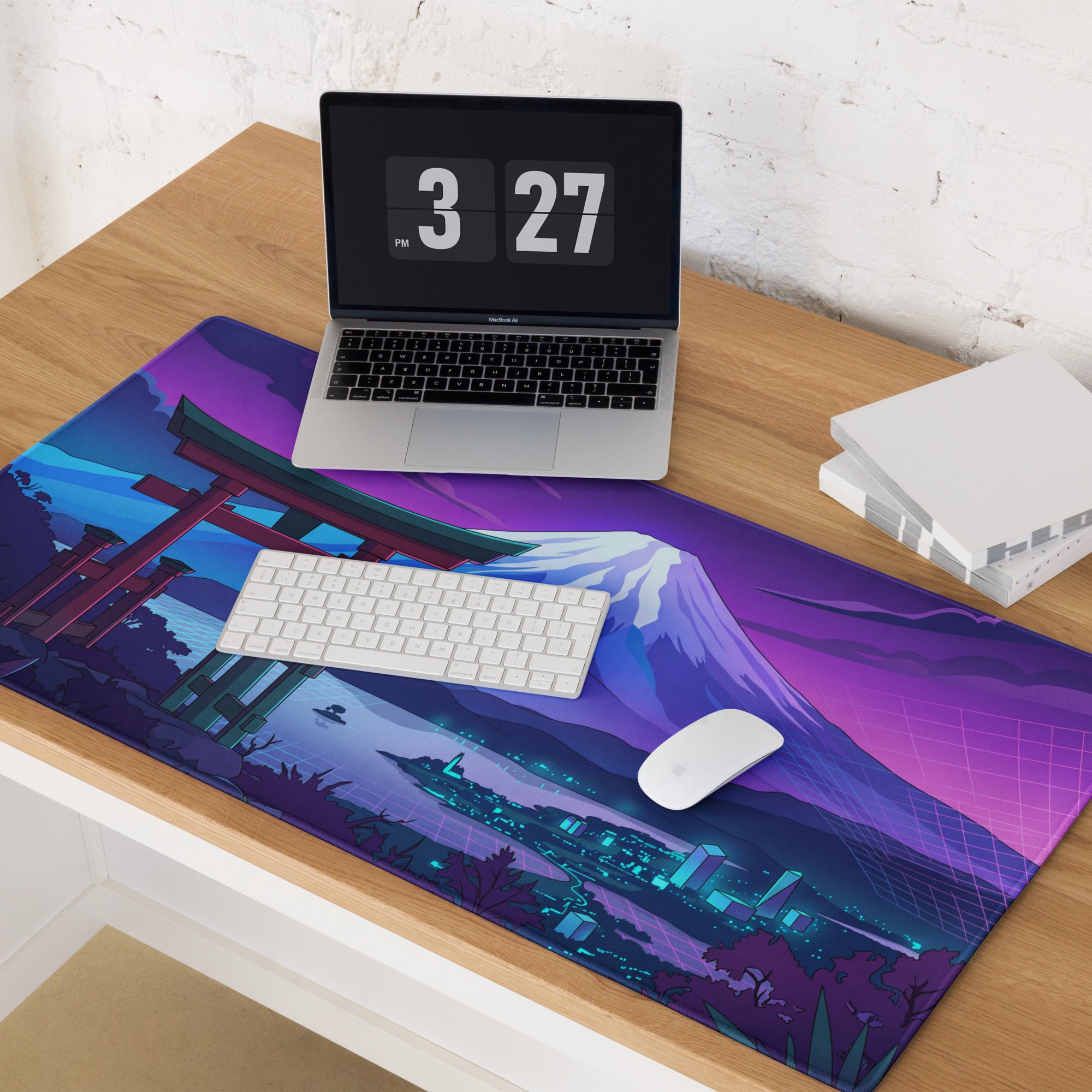 Vaporwave Neon Mount Fuji Mouse Pad - Mouse Pad Purple Pink Blue Vaporwave Dreamy Mood Retro Neon Digital Art