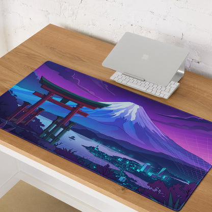 Vaporwave Neon Mount Fuji Mouse Pad - Mouse Pad Purple Pink Blue Vaporwave Dreamy Mood Retro Neon Digital Art