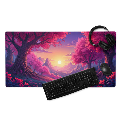 Vaporwave Sunset Forest Mouse Pad - Mouse Pad Purple Pink Sunset Desk Setup Vaporwave Dreamy Retro Neon Aesthetic Anime Digital Art
