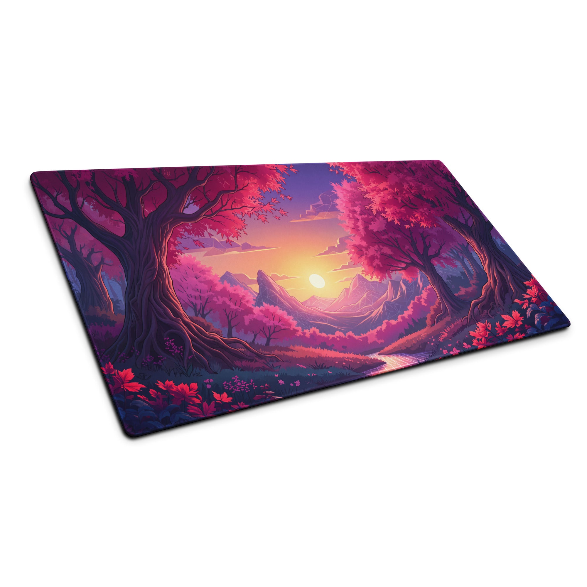 Vaporwave Sunset Forest Mouse Pad - Mouse Pad Purple Pink Sunset Desk Setup Vaporwave Dreamy Retro Neon Aesthetic Anime Digital Art