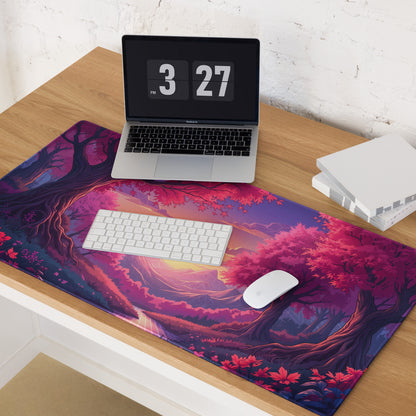 Vaporwave Sunset Forest Mouse Pad - Mouse Pad Purple Pink Sunset Desk Setup Vaporwave Dreamy Retro Neon Aesthetic Anime Digital Art