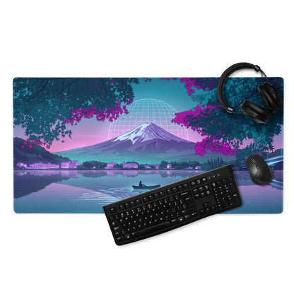 Vaporwave Neon Mountain Desk Pad - Gaming Mouse Pad Neon Purple Blue Desk Setup Vaporwave Dreamy Nostalgic