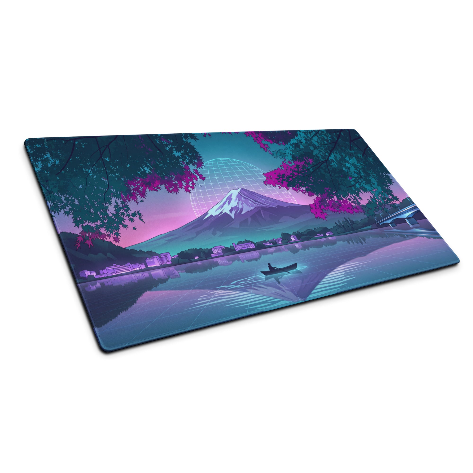 Vaporwave Neon Mountain Desk Pad - Gaming Mouse Pad Neon Purple Blue Desk Setup Vaporwave Dreamy Nostalgic