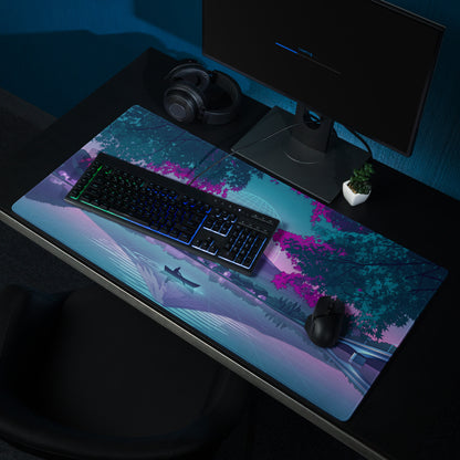 Vaporwave Neon Mountain Desk Pad - Gaming Mouse Pad Neon Purple Blue Desk Setup Vaporwave Dreamy Nostalgic