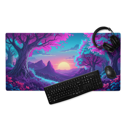 Vaporwave Neon Gaming Mouse Pad - Gaming Mouse Pad Purple Pink Blue Dreamy Vaporwave Retro Futurism Esports Desk Mat