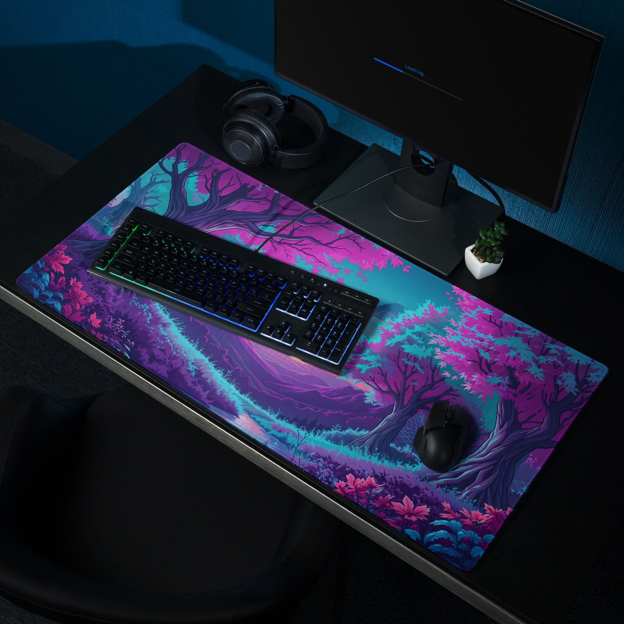 Vaporwave Neon Gaming Mouse Pad - Gaming Mouse Pad Purple Pink Blue Dreamy Vaporwave Retro Futurism Esports Desk Mat