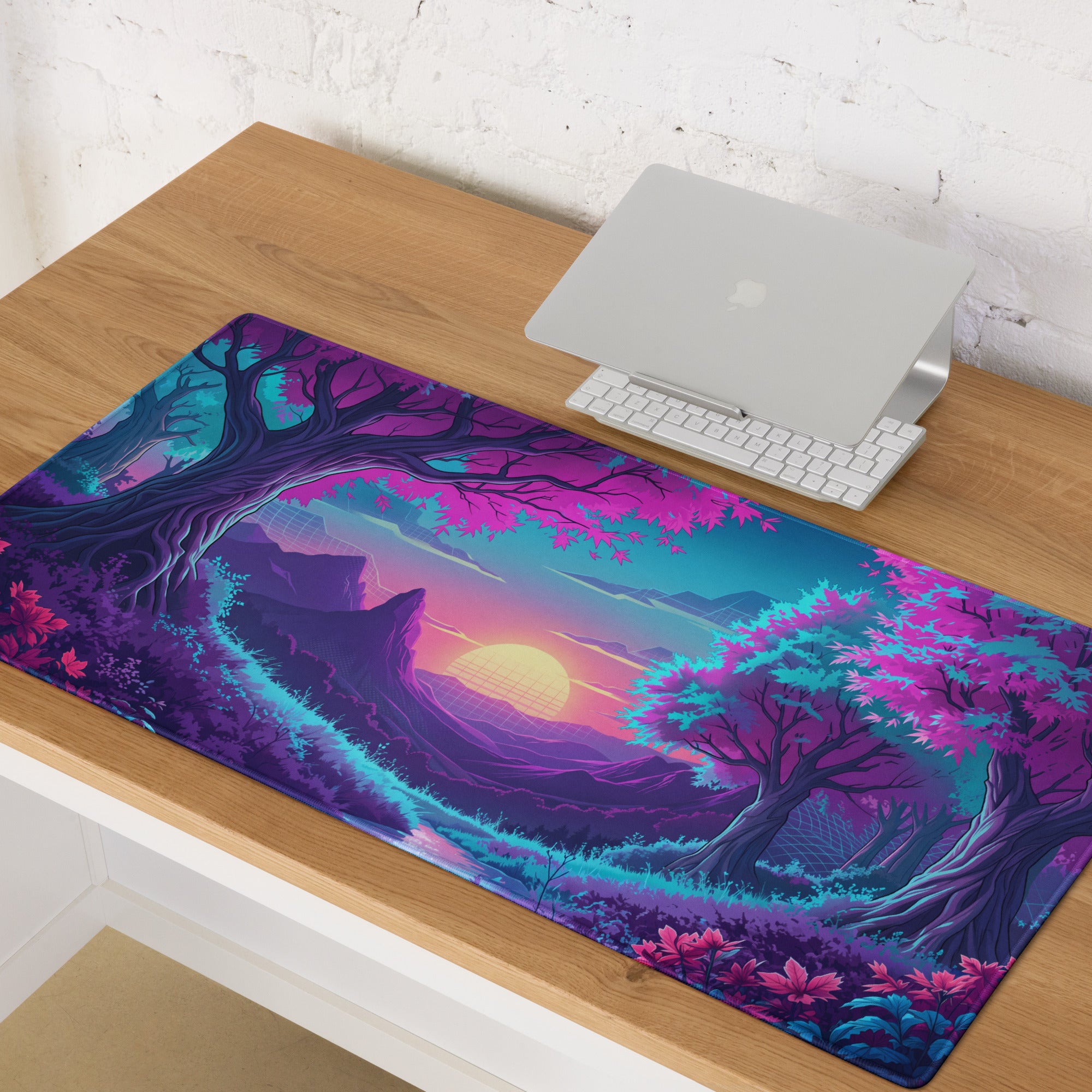 Vaporwave Neon Gaming Mouse Pad - Gaming Mouse Pad Purple Pink Blue Dreamy Vaporwave Retro Futurism Esports Desk Mat