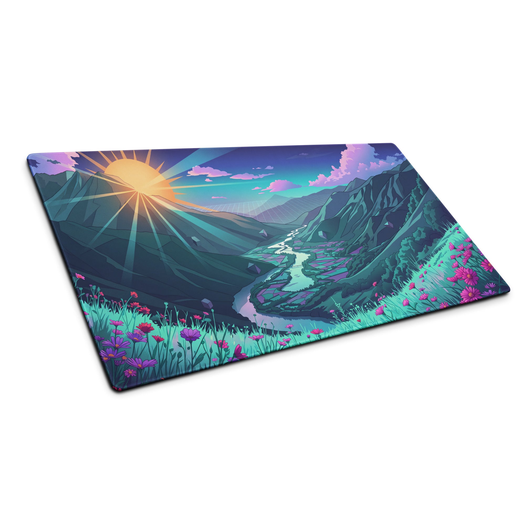 Vaporwave Mountain Mouse Pad - Mouse Pad Purple Teal Sunset Retro Futurism Dreamy Neon Vaporwave Aesthetic Digital Art
