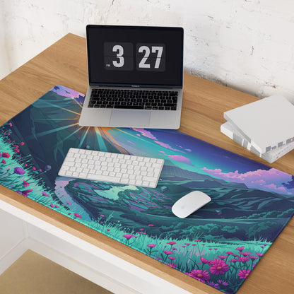 Vaporwave Mountain Mouse Pad - Mouse Pad Purple Teal Sunset Retro Futurism Dreamy Neon Vaporwave Aesthetic Digital Art