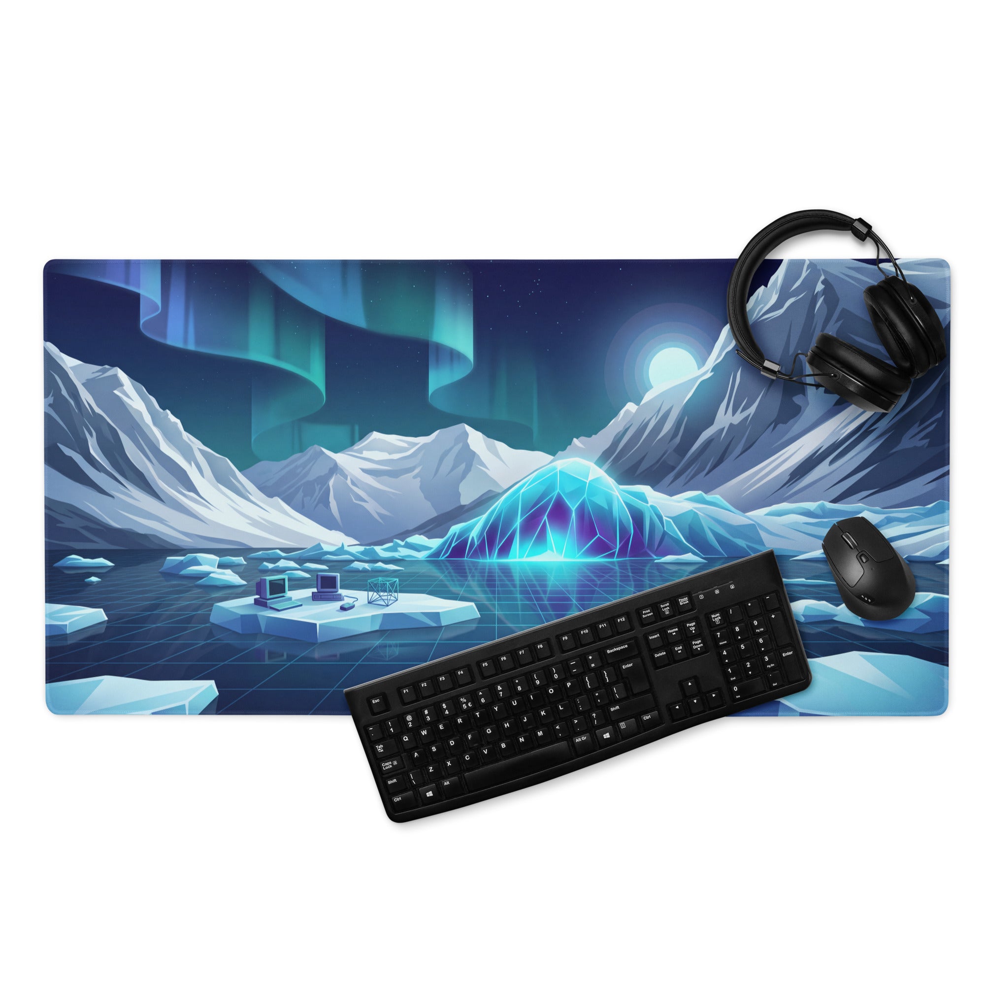 Glacial Neon Vaporwave Mouse Pad - Mouse Pad Glacial Blue Gaming Vaporwave Neon Dreamy Atmosphere Retro Futuristic