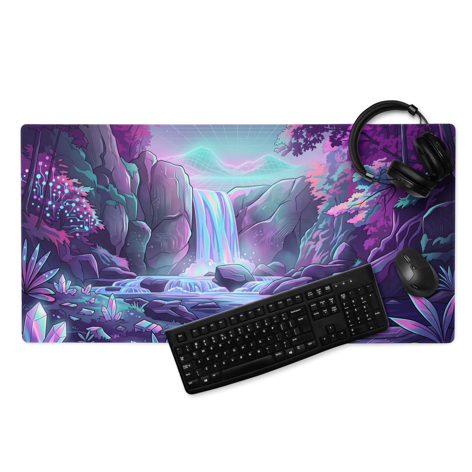 Vaporwave Neon Landscape Mouse Pad - Gaming Mouse Pad Neon Purple Pink Dreamy Mood Cyberpunk Desk Mat Digital Artwork