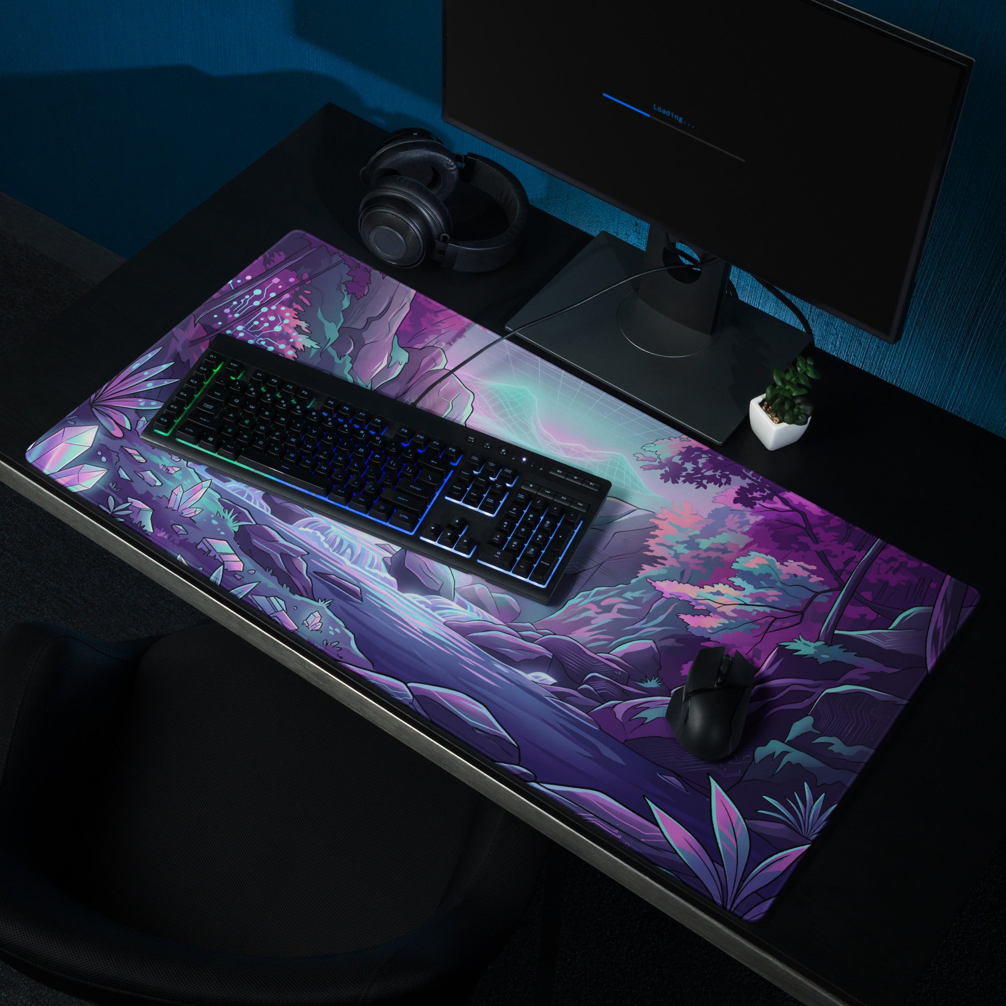 Vaporwave Neon Landscape Mouse Pad - Gaming Mouse Pad Neon Purple Pink Dreamy Mood Cyberpunk Desk Mat Digital Artwork