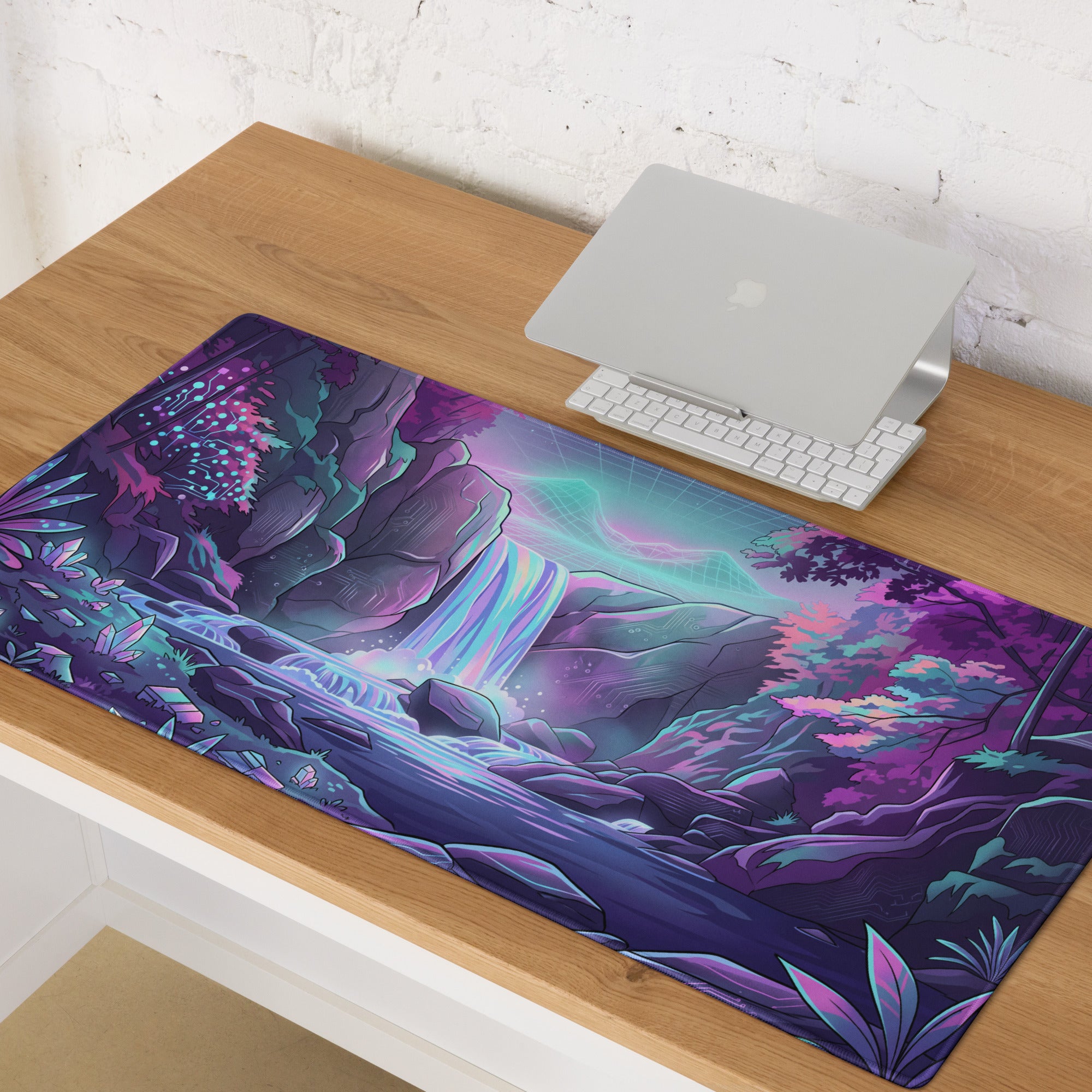 Vaporwave Neon Landscape Mouse Pad - Gaming Mouse Pad Neon Purple Pink Dreamy Mood Cyberpunk Desk Mat Digital Artwork