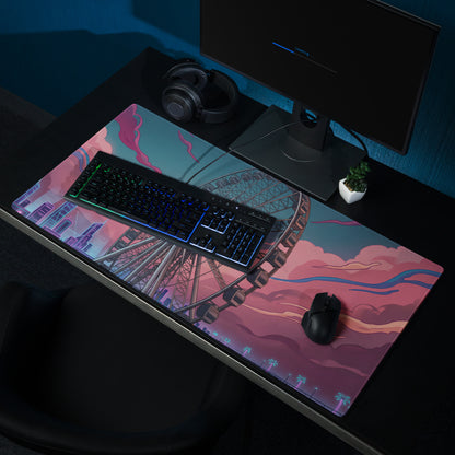 Vaporwave Neon Ferris Wheel Mouse Pad - Ferris Wheel Neon Pink Blue Vaporwave Neon Dream Vaporwave Desk Pad Digital Art