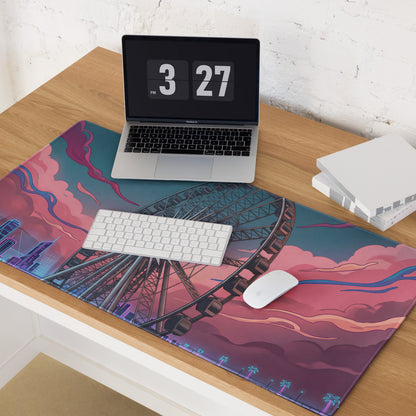 Vaporwave Neon Ferris Wheel Mouse Pad - Ferris Wheel Neon Pink Blue Vaporwave Neon Dream Vaporwave Desk Pad Digital Art