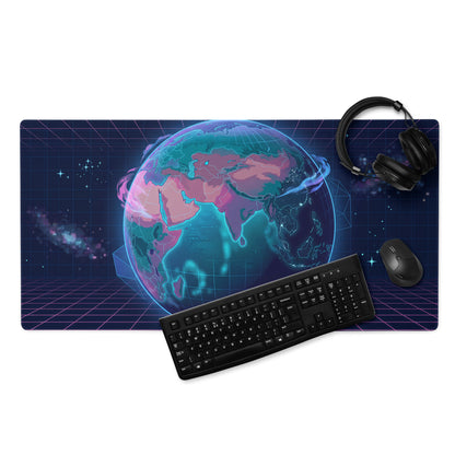 Vaporwave Globe Gaming Pad - Gaming Mouse Pad Neon Blue Desk Vaporwave Futurism Moody Neon Aesthetic Digital Art