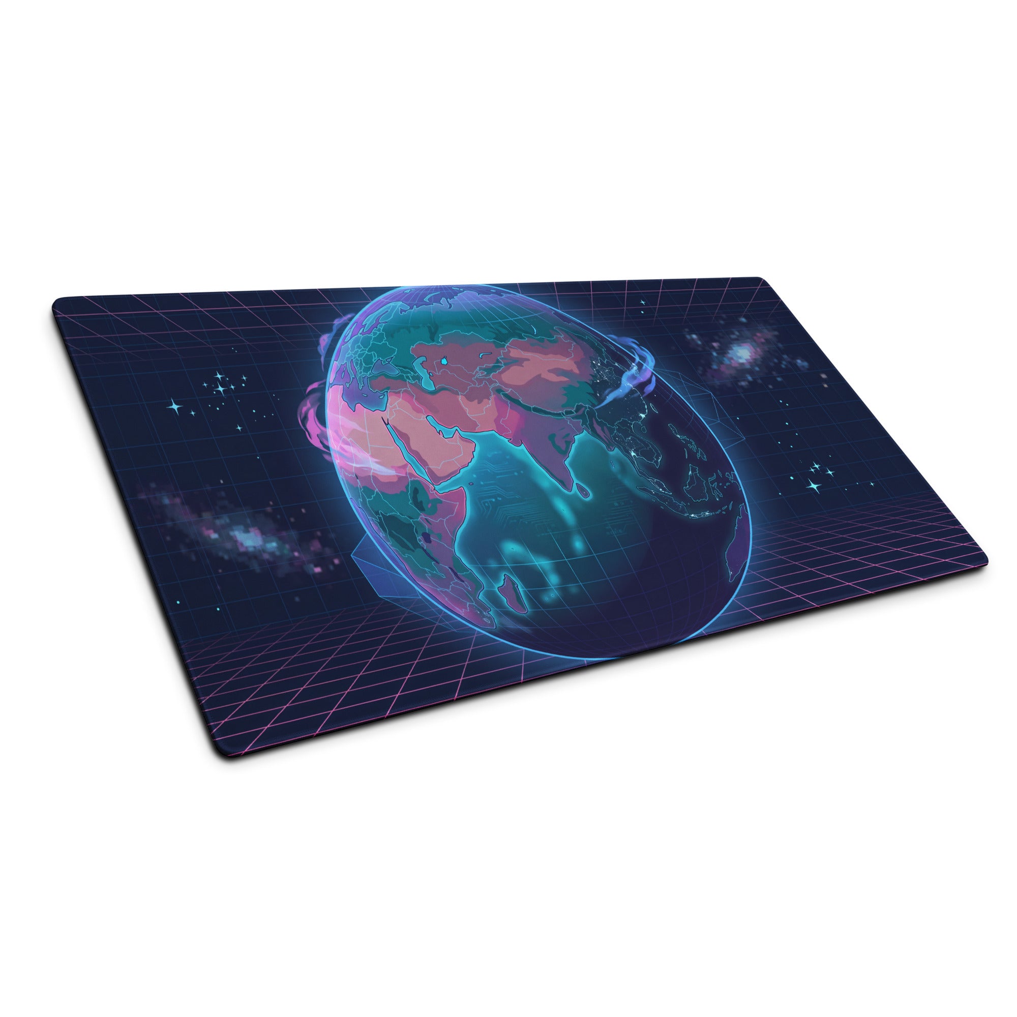 Vaporwave Globe Gaming Pad - Gaming Mouse Pad Neon Blue Desk Vaporwave Futurism Moody Neon Aesthetic Digital Art
