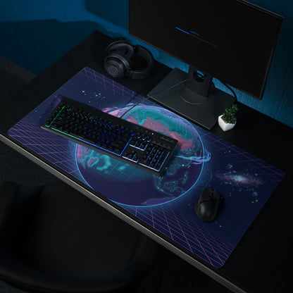 Vaporwave Globe Gaming Pad - Gaming Mouse Pad Neon Blue Desk Vaporwave Futurism Moody Neon Aesthetic Digital Art