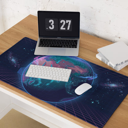 Vaporwave Globe Gaming Pad - Gaming Mouse Pad Neon Blue Desk Vaporwave Futurism Moody Neon Aesthetic Digital Art