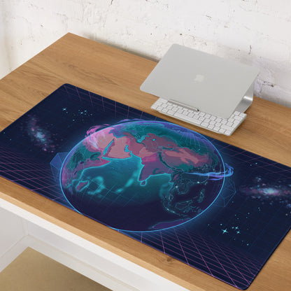Vaporwave Globe Gaming Pad - Gaming Mouse Pad Neon Blue Desk Vaporwave Futurism Moody Neon Aesthetic Digital Art