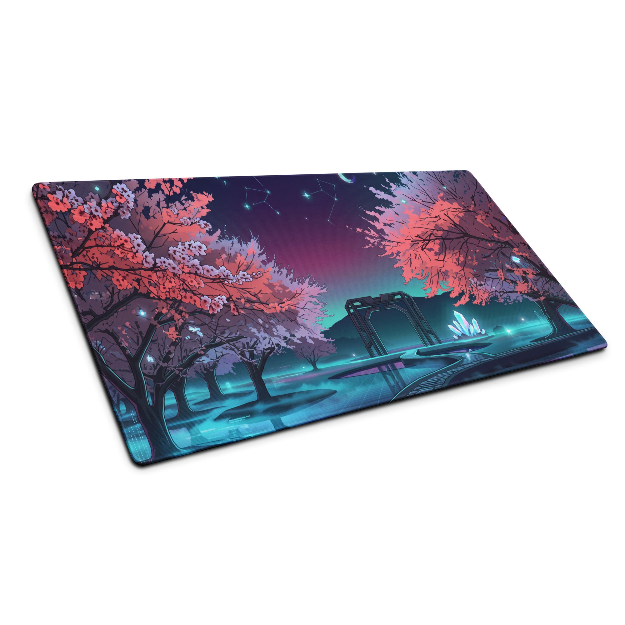Vaporwave Cherry Blossom Pad - Mouse Pad Pink Purple Blue Vaporwave Desk Dreamy Neon Dreamscape Retro Futurism Gaming Desk