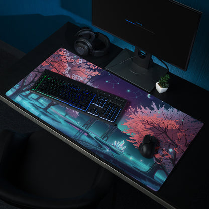Vaporwave Cherry Blossom Pad - Mouse Pad Pink Purple Blue Vaporwave Desk Dreamy Neon Dreamscape Retro Futurism Gaming Desk