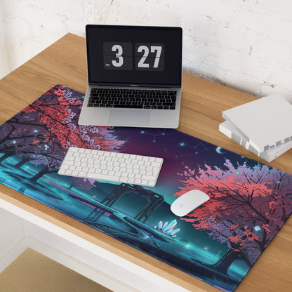 Vaporwave Cherry Blossom Pad - Mouse Pad Pink Purple Blue Vaporwave Desk Dreamy Neon Dreamscape Retro Futurism Gaming Desk