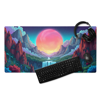 Vaporwave Neon Mountain Mouse Pad - Gaming Mouse Pad Pink Purple Turquoise Desktop Dreamy Vaporwave Landscape Digital Art