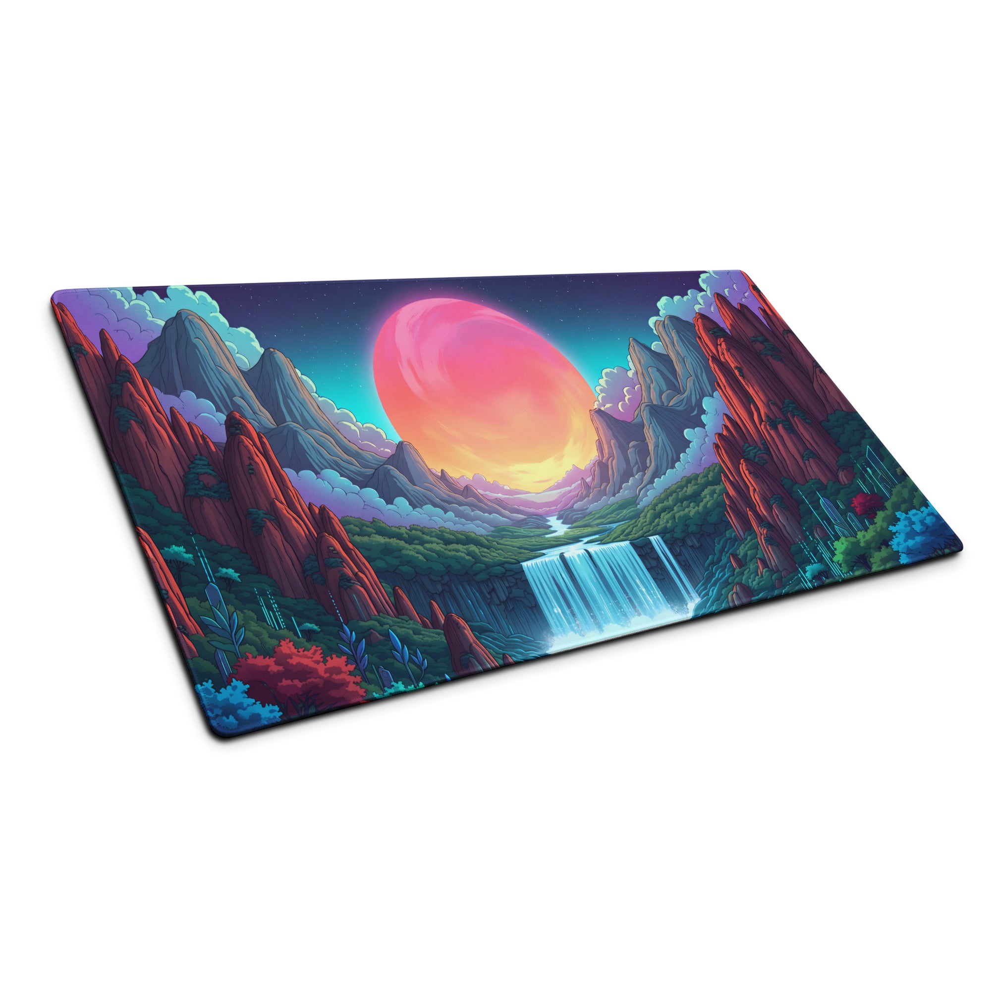 Vaporwave Neon Mountain Mouse Pad - Gaming Mouse Pad Pink Purple Turquoise Desktop Dreamy Vaporwave Landscape Digital Art