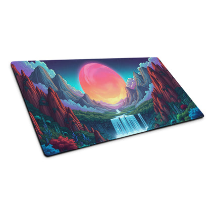 Vaporwave Neon Mountain Mouse Pad - Gaming Mouse Pad Pink Purple Turquoise Desktop Dreamy Vaporwave Landscape Digital Art