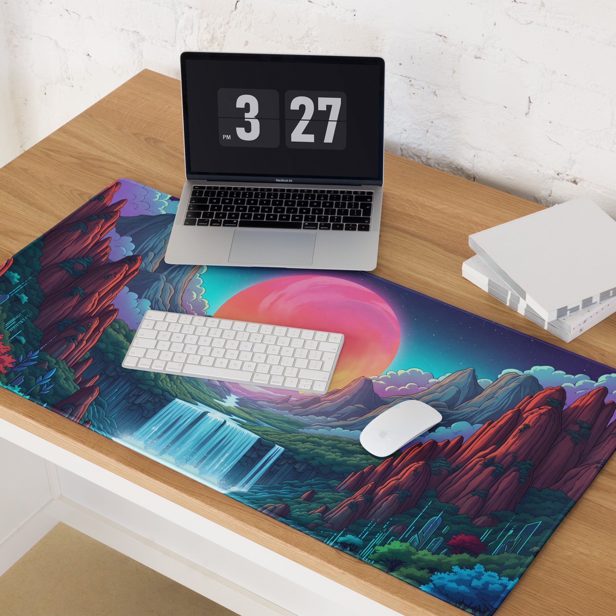 Vaporwave Neon Mountain Mouse Pad - Gaming Mouse Pad Pink Purple Turquoise Desktop Dreamy Vaporwave Landscape Digital Art