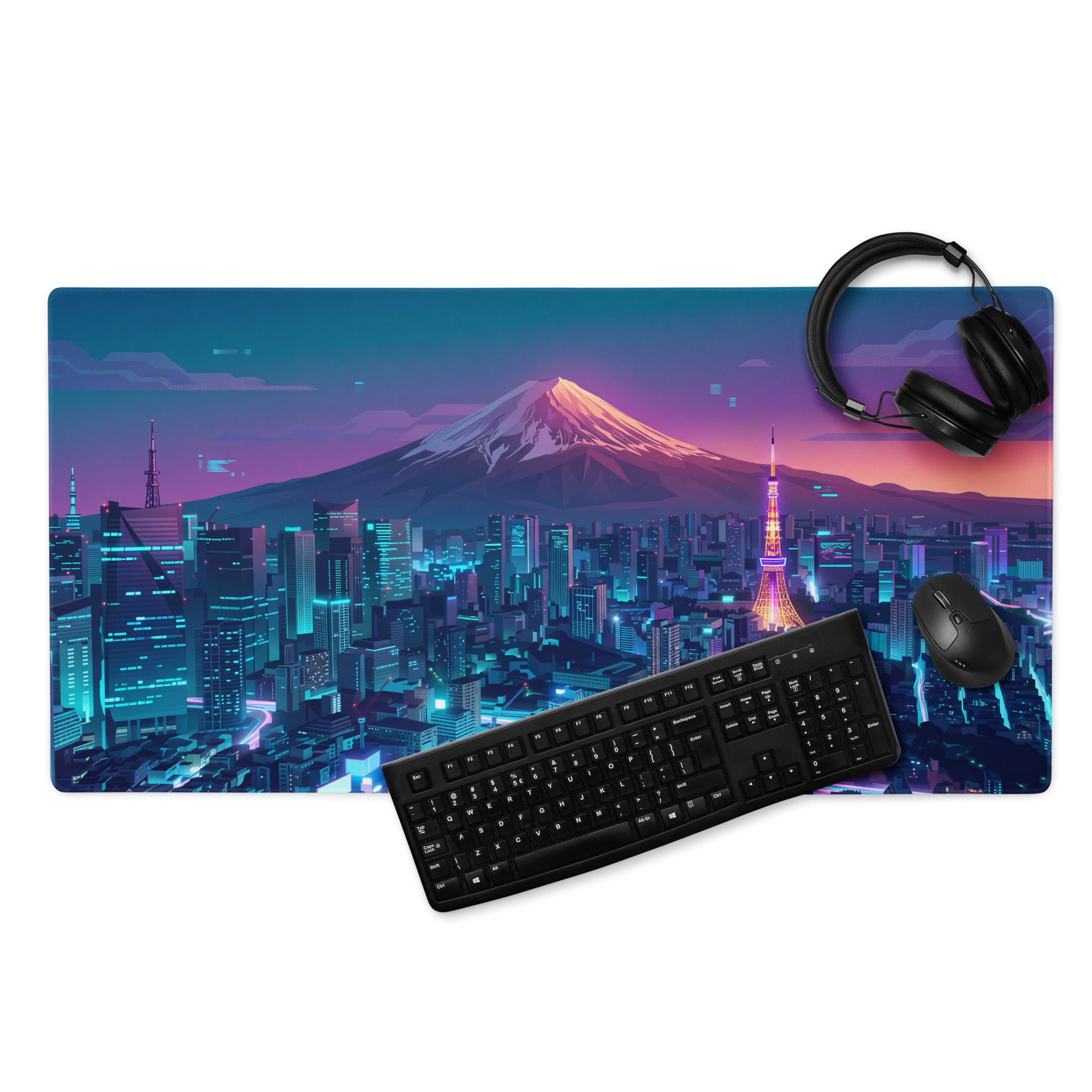 Neon Vaporwave City Mouse Pad - Mouse Pad Blue Purple Teal Vaporwave Desk Nostalgic Neon Cyberpunk Digital