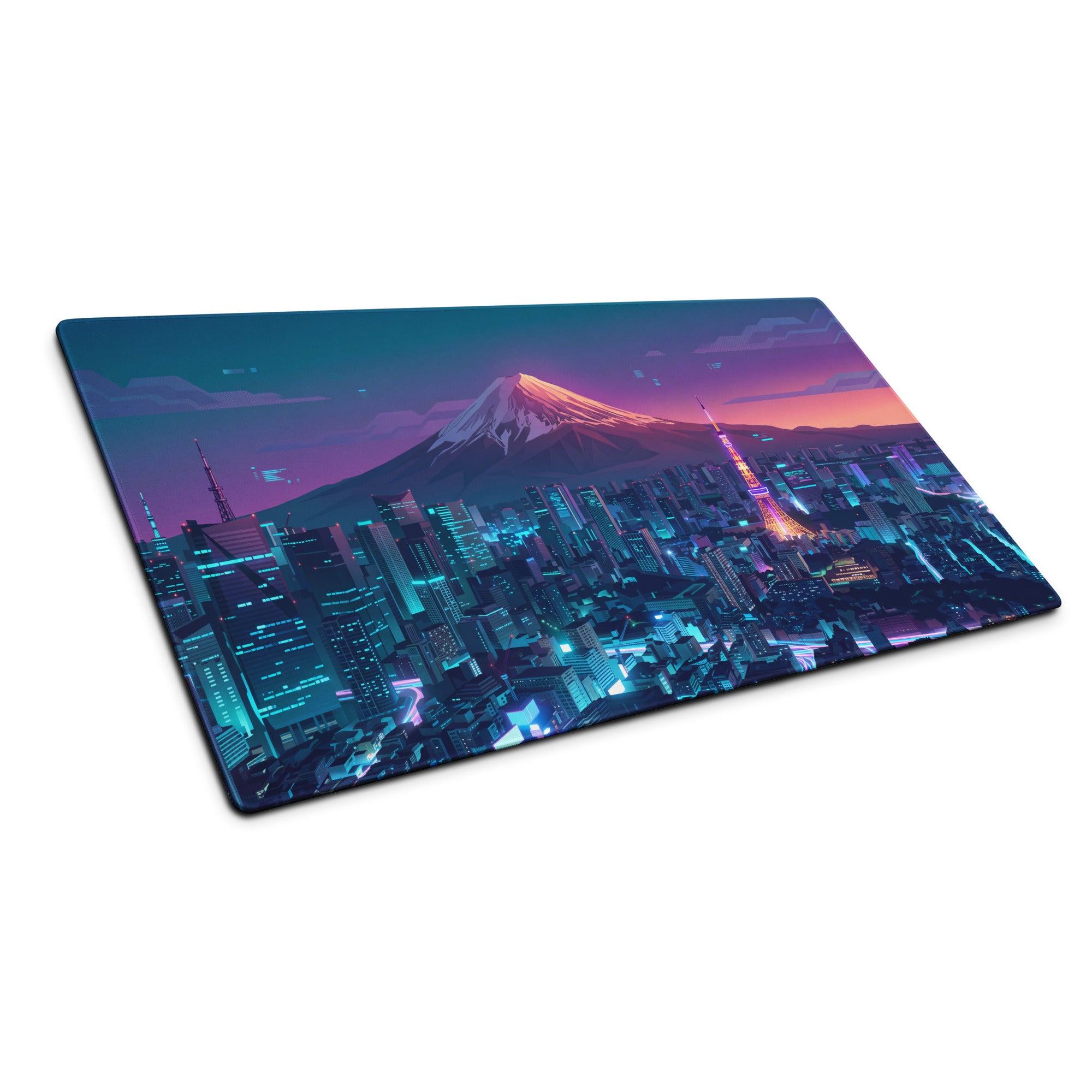 Neon Vaporwave City Mouse Pad - Mouse Pad Blue Purple Teal Vaporwave Desk Nostalgic Neon Cyberpunk Digital