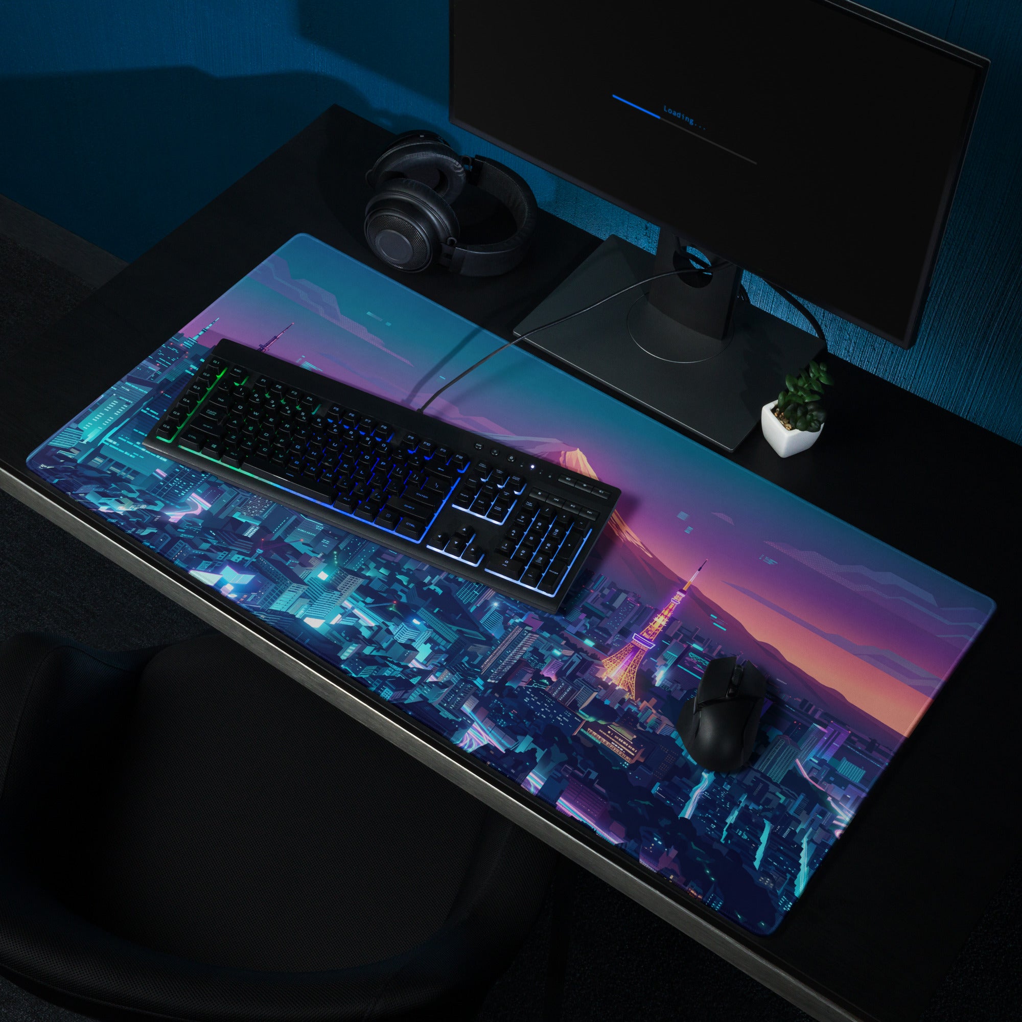 Neon Vaporwave City Mouse Pad - Mouse Pad Blue Purple Teal Vaporwave Desk Nostalgic Neon Cyberpunk Digital