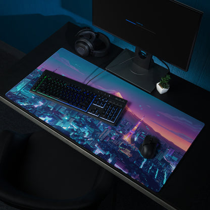 Neon Vaporwave City Mouse Pad - Mouse Pad Blue Purple Teal Vaporwave Desk Nostalgic Neon Cyberpunk Digital