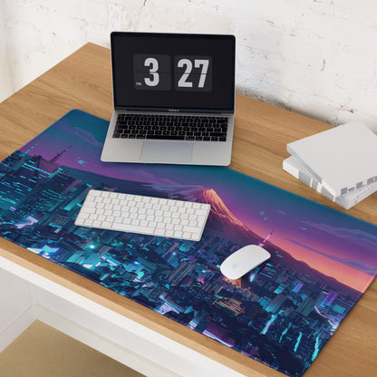 Neon Vaporwave City Mouse Pad - Mouse Pad Blue Purple Teal Vaporwave Desk Nostalgic Neon Cyberpunk Digital