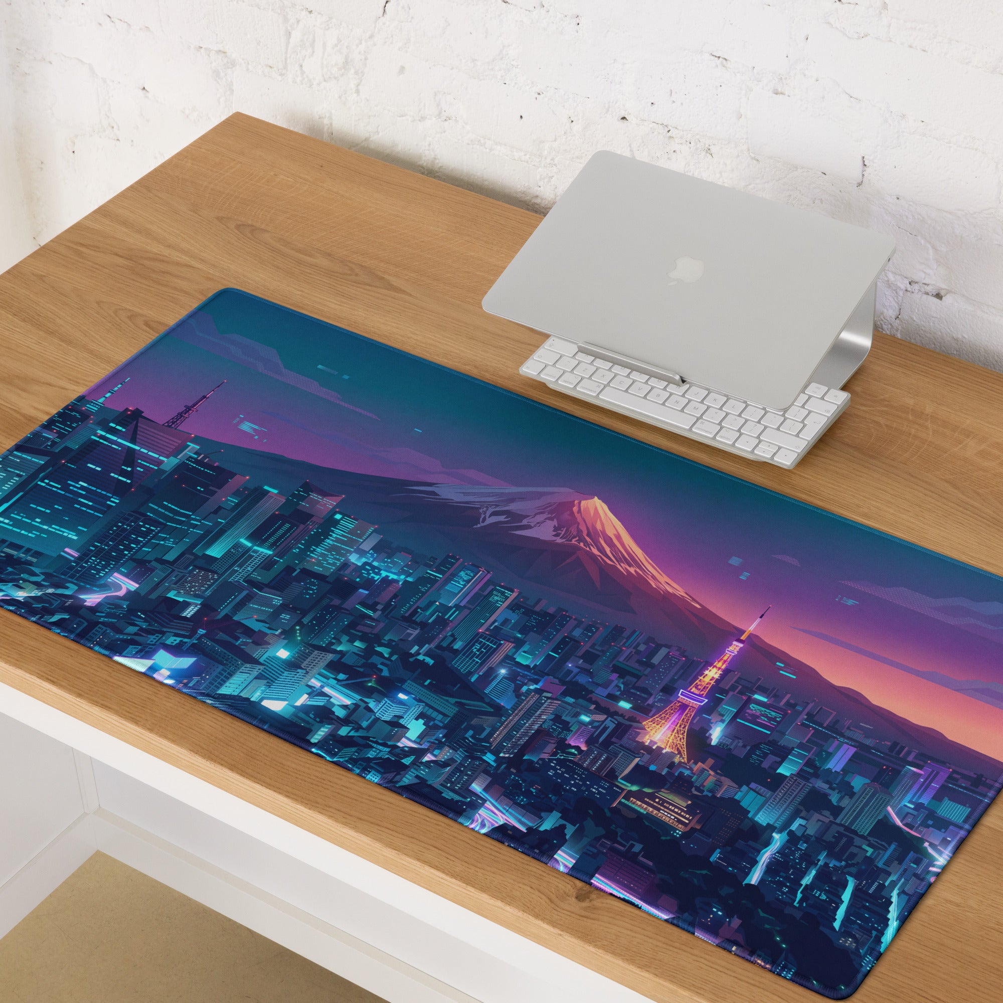 Neon Vaporwave City Mouse Pad - Mouse Pad Blue Purple Teal Vaporwave Desk Nostalgic Neon Cyberpunk Digital