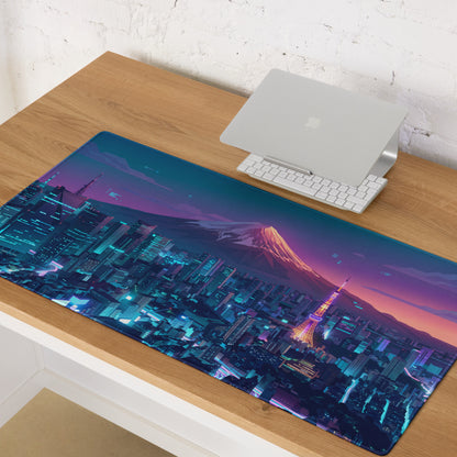 Neon Vaporwave City Mouse Pad - Mouse Pad Blue Purple Teal Vaporwave Desk Nostalgic Neon Cyberpunk Digital