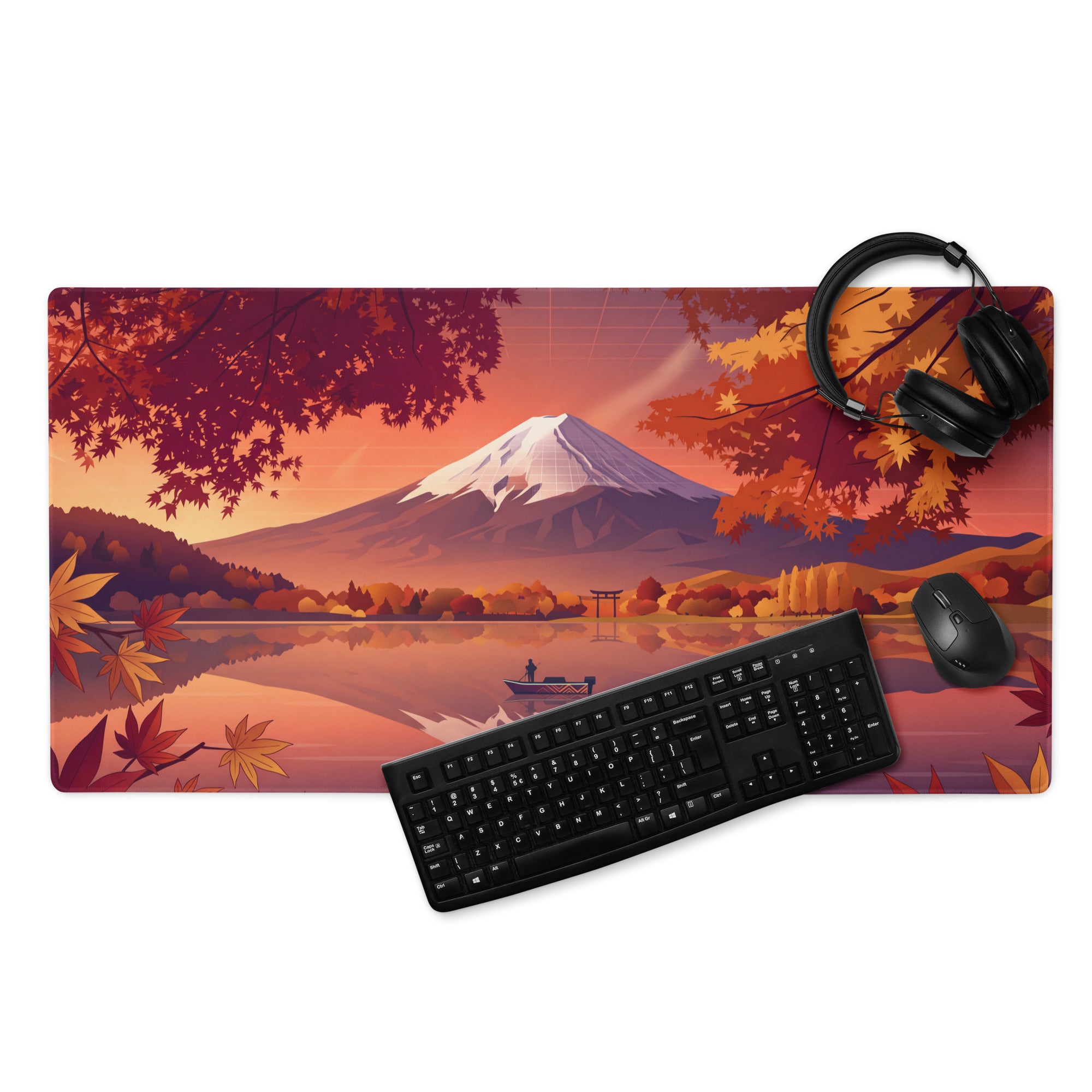 Vaporwave Landscape Mouse Pad - Mountain Scene Orange Purple For Gaming Desk Retro Vaporwave Mood Landscape Art Digital
