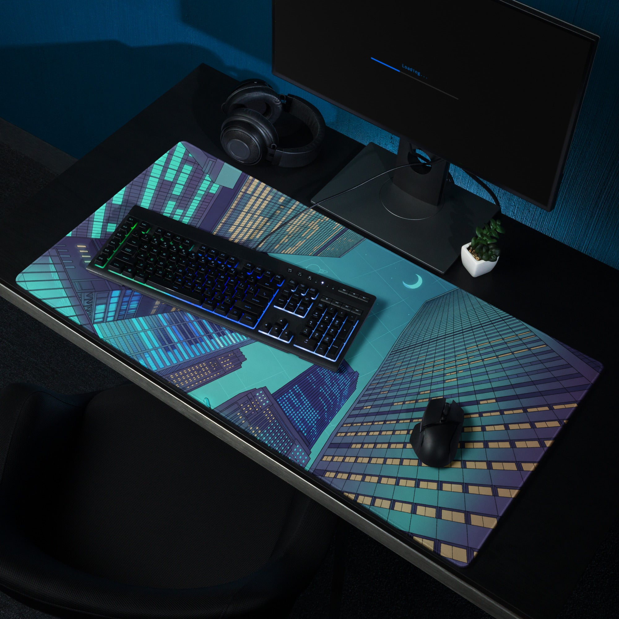 Vaporwave Cityscape Mouse Pad - Mouse Pad Neon Cyan Purple Desk Vaporwave Neon Mood Retro Decor Gaming Desk Digital Art