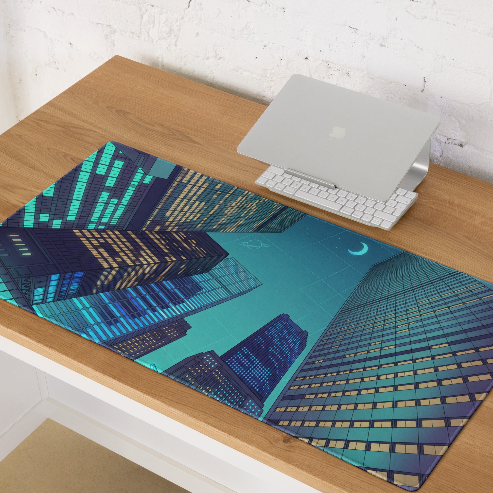 Vaporwave Cityscape Mouse Pad - Mouse Pad Neon Cyan Purple Desk Vaporwave Neon Mood Retro Decor Gaming Desk Digital Art