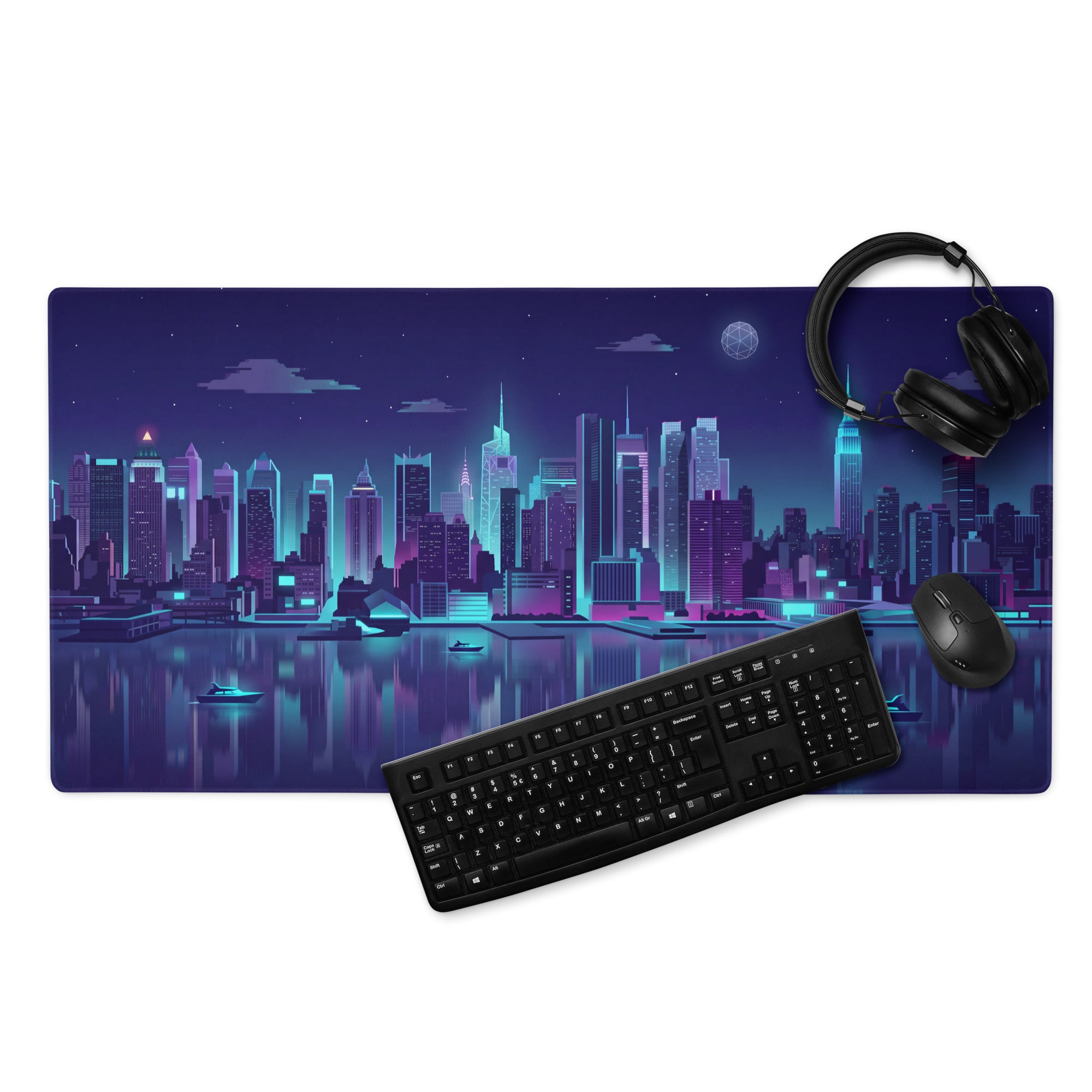 Vaporwave City Neon Night Mouse Pad - City Skyline Neon Pink Blue Gaming Nostalgic Synthwave For Gamers Digital Art