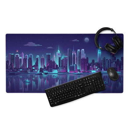 Vaporwave City Neon Night Mouse Pad - City Skyline Neon Pink Blue Gaming Nostalgic Synthwave For Gamers Digital Art