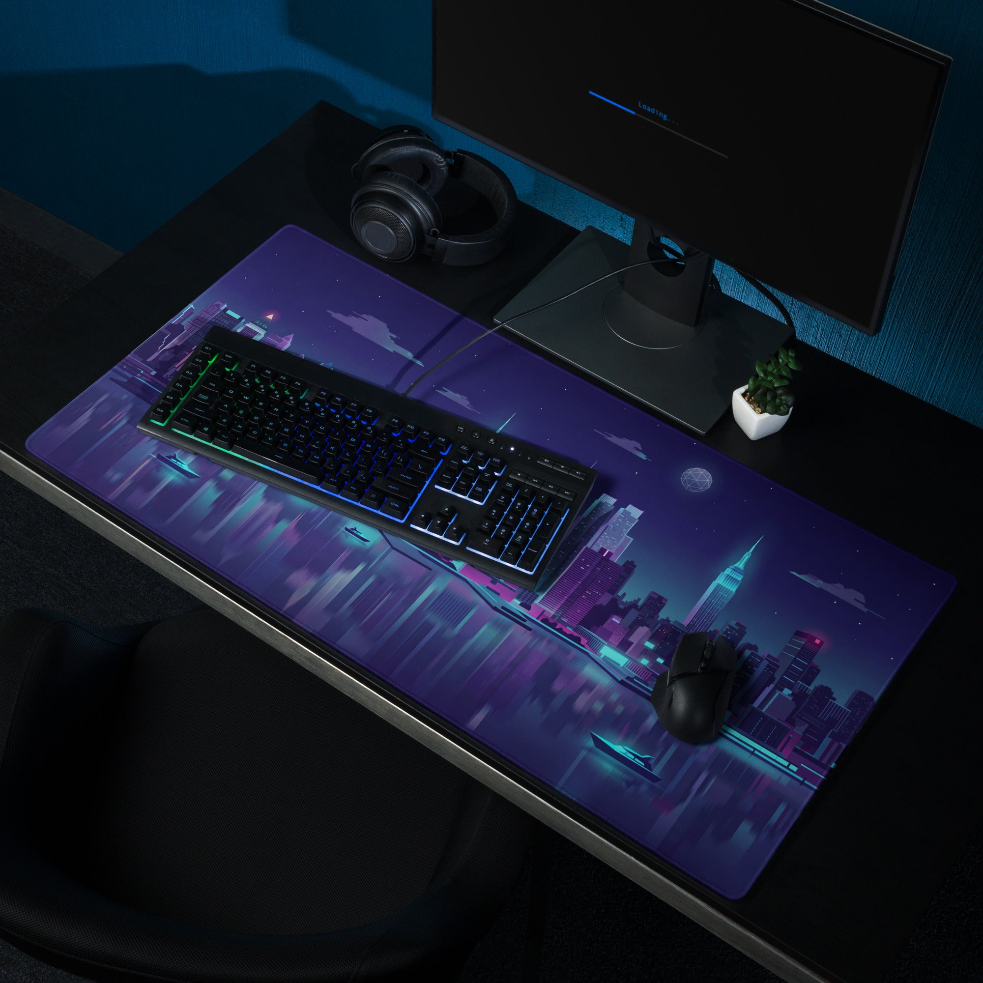 Vaporwave City Neon Night Mouse Pad - City Skyline Neon Pink Blue Gaming Nostalgic Synthwave For Gamers Digital Art