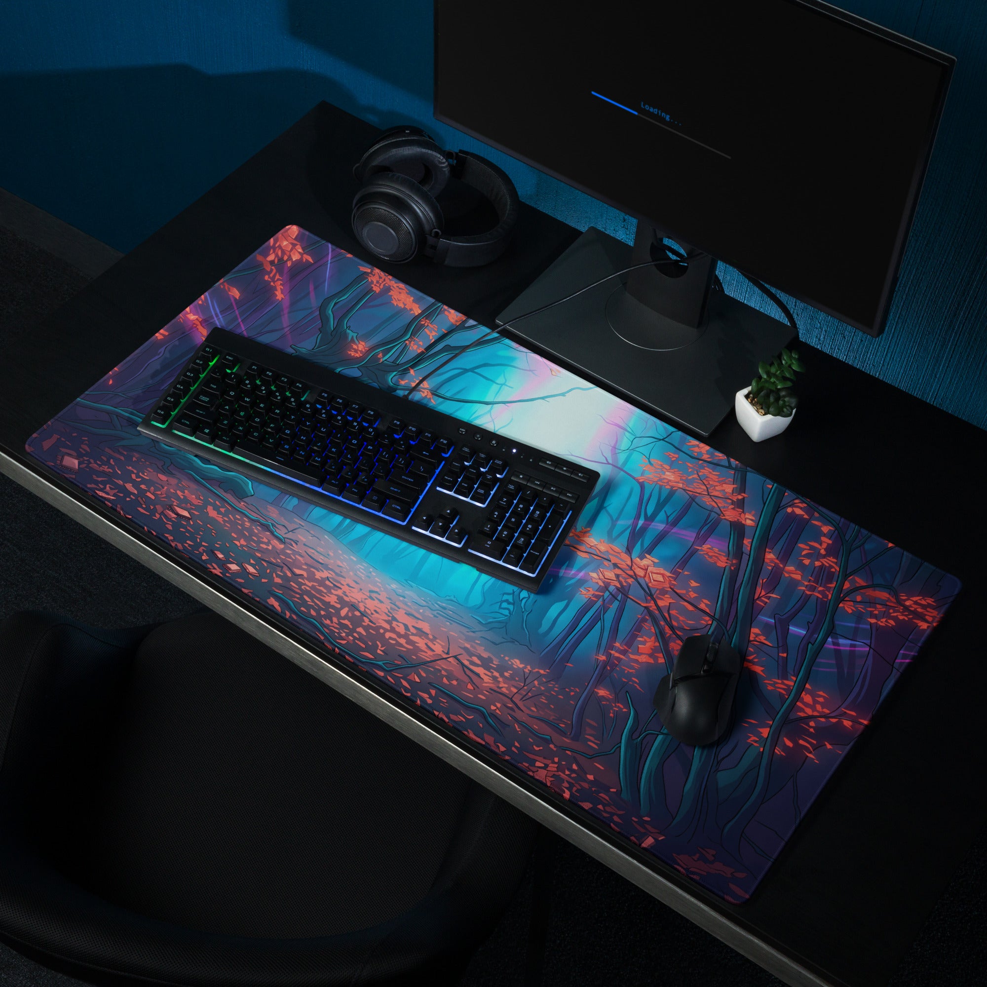 Vaporwave Forest Neon Mouse Pad - Mouse Pad Neon Blue Pink Purple For Gaming Vaporwave Desk Decor Digital Art