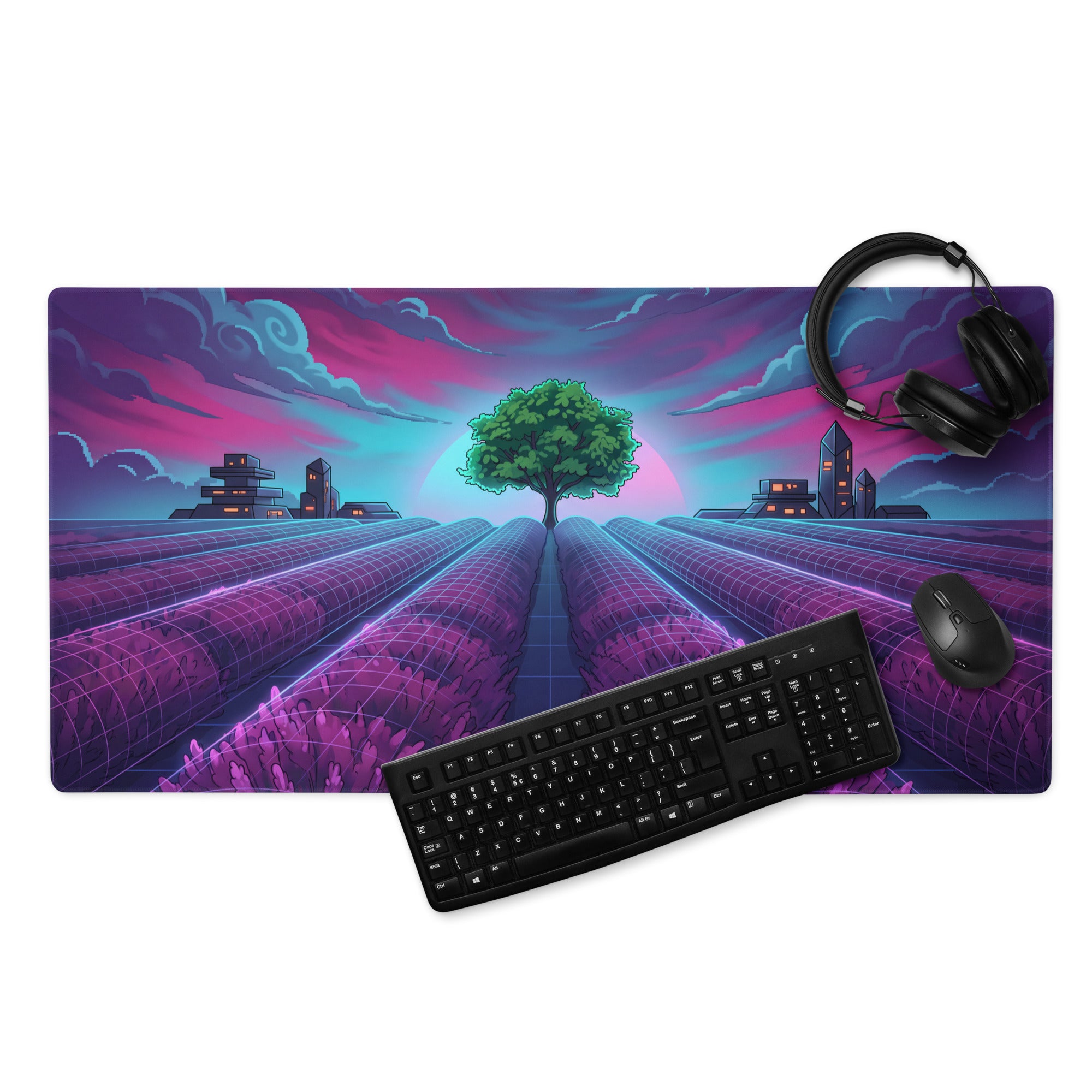 Vaporwave Neon City Mouse Pad - Mouse Pad Neon Purple Pink Blue For Gaming Desk Vaporwave Retro Futurism Digital Art